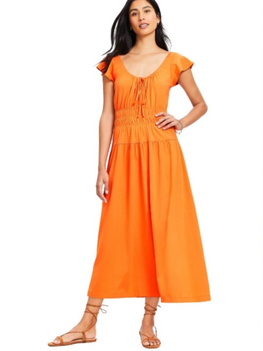 Loft Smocked Flutter Midi Dress L